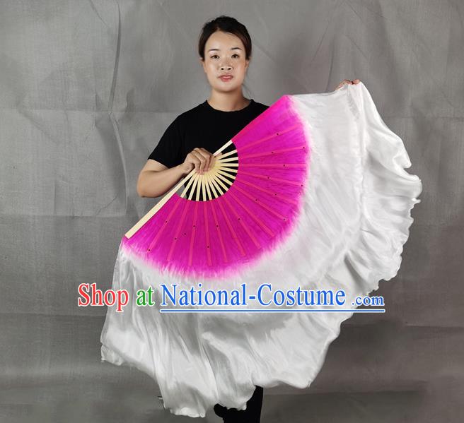 China Stage Performance Gradient Purple Long Ribbon Fan Classical Dance Silk Fan Jiaozhou Yangko Dance Folding Fan