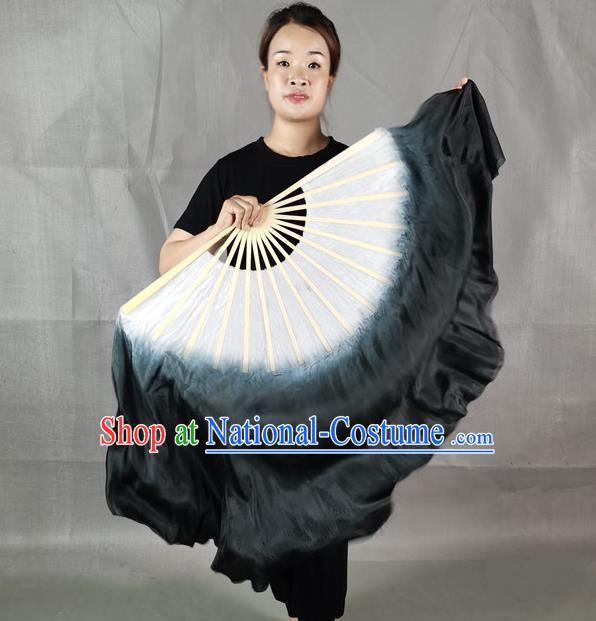 China Jiaozhou Yangko Dance Folding Fan Group Dance Gradient Black White Ribbon Fan Classical Dance Silk Fan