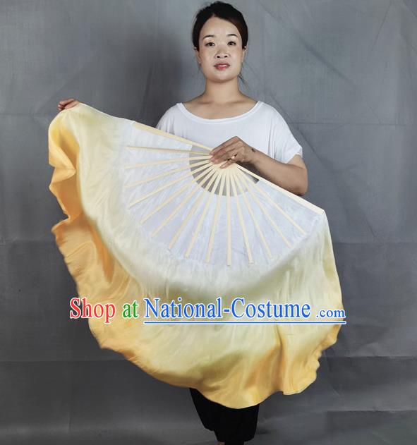 China Group Dance Long Ribbon Fan Classical Dance Yellow Silk Fan Jiaozhou Yangko Dance Folding Fan