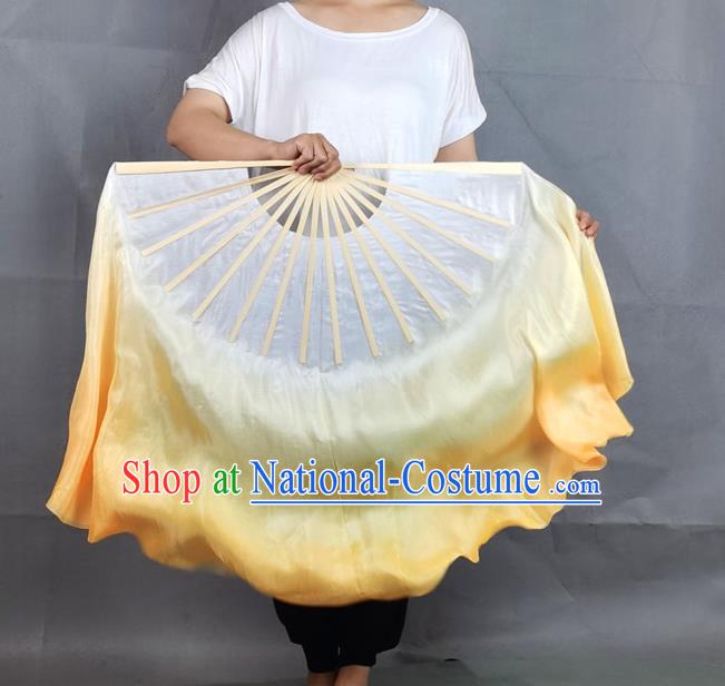 China Group Dance Long Ribbon Fan Classical Dance Yellow Silk Fan Jiaozhou Yangko Dance Folding Fan