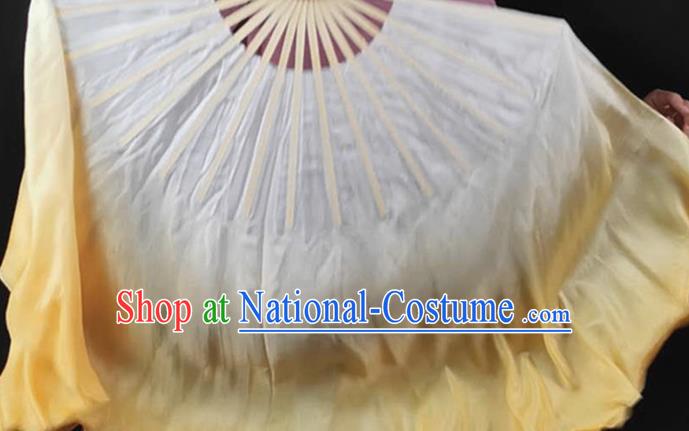 China Group Dance Long Ribbon Fan Classical Dance Yellow Silk Fan Jiaozhou Yangko Dance Folding Fan