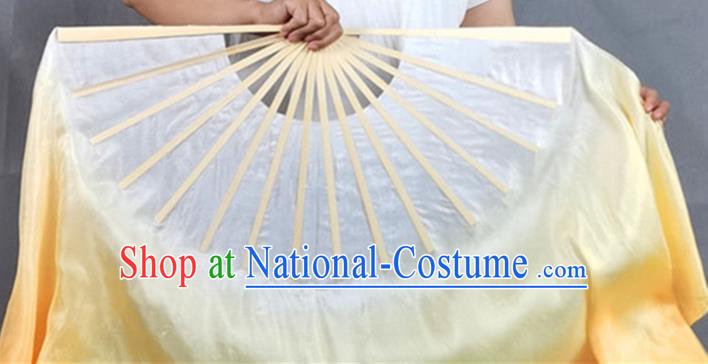 China Group Dance Long Ribbon Fan Classical Dance Yellow Silk Fan Jiaozhou Yangko Dance Folding Fan