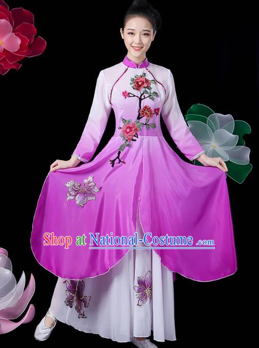 Chinese Traditional Woman Solo Dance Purple Outfits Classical Dance Clothing Umbrella Dance Dress