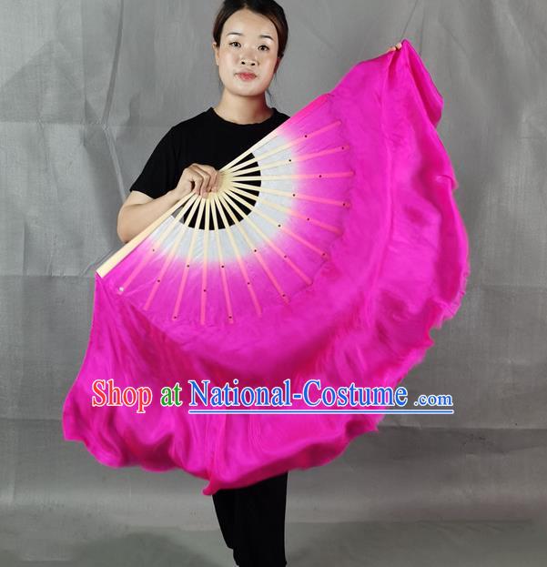 China New Year Yangko Dance Folding Fan Stage Performance Long Ribbon Fan Classical Dance Rosy Silk Fan