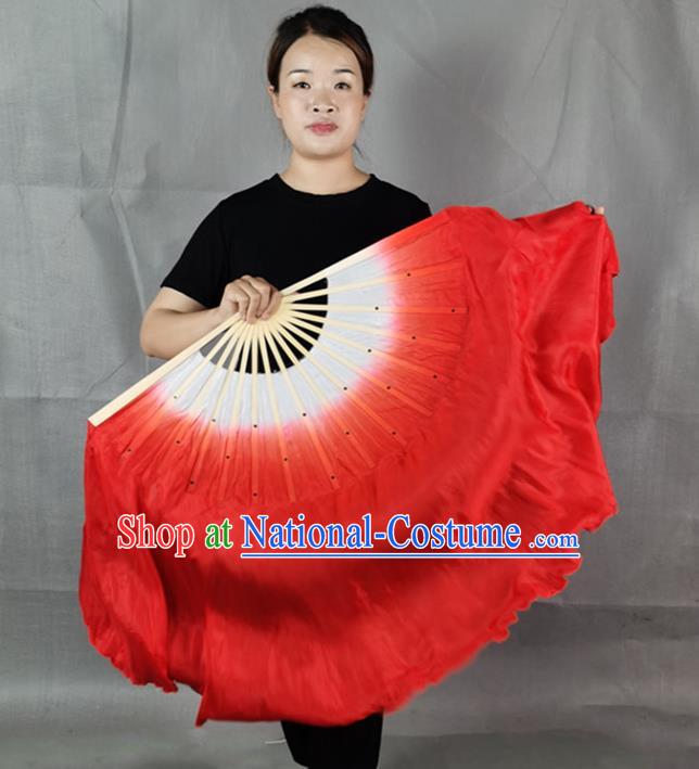 China Classical Dance Red Silk Fan New Year Yangko Dance Performance Folding Fan Long Ribbon Fan