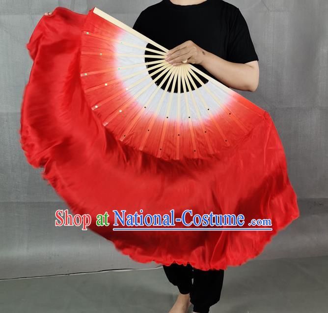 China Classical Dance Red Silk Fan New Year Yangko Dance Performance Folding Fan Long Ribbon Fan