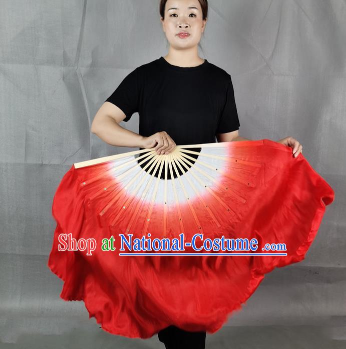 China Classical Dance Red Silk Fan New Year Yangko Dance Performance Folding Fan Long Ribbon Fan