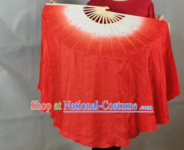 China Classical Dance Red Silk Fan New Year Yangko Dance Performance Folding Fan Long Ribbon Fan