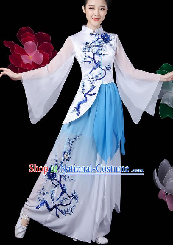 Chinese Umbrella Dance Dress Traditional Woman Solo Dance Embroidered White Outfits Classical Dance Clothing