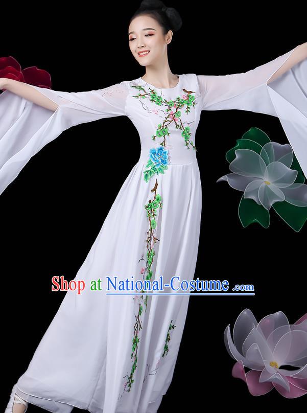 Chinese Classical Dance Clothing Umbrella Dance Embroidered White Dress Traditional Woman Solo Dance Costume