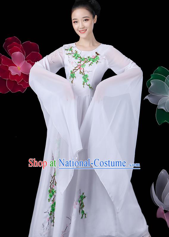 Chinese Classical Dance Clothing Umbrella Dance Embroidered White Dress Traditional Woman Solo Dance Costume