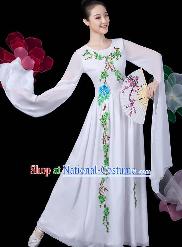 Chinese Classical Dance Clothing Umbrella Dance Embroidered White Dress Traditional Woman Solo Dance Costume