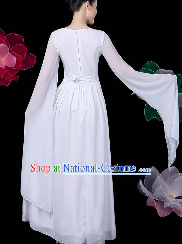 Chinese Classical Dance Clothing Umbrella Dance Embroidered White Dress Traditional Woman Solo Dance Costume