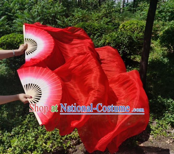 China New Year Yangko Dance Performance Folding Fan Red Silk Long Ribbon Fan Classical Dance Bamboo Fan