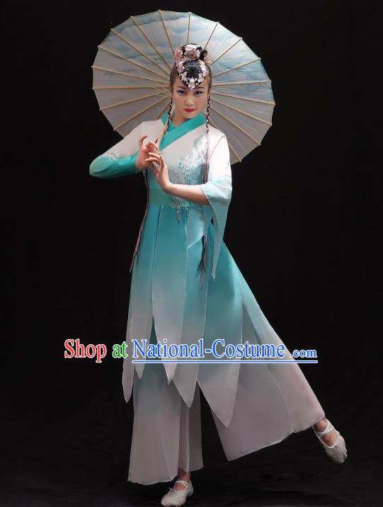 Chinese Classical Dance Clothing Traditional Umbrella Dance Dress Female Stage Performance Blue Outfits