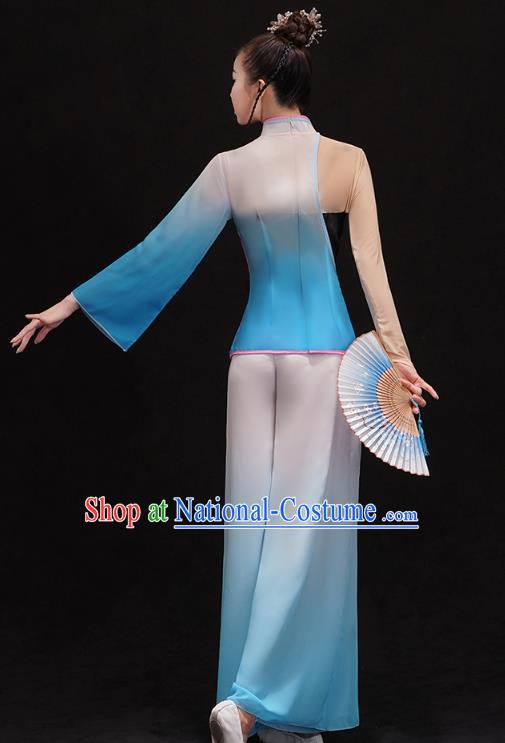 China Women Group Dance Performance Costume Yangko Dance Blue Uniforms Folk Dance Fan Dance Clothing