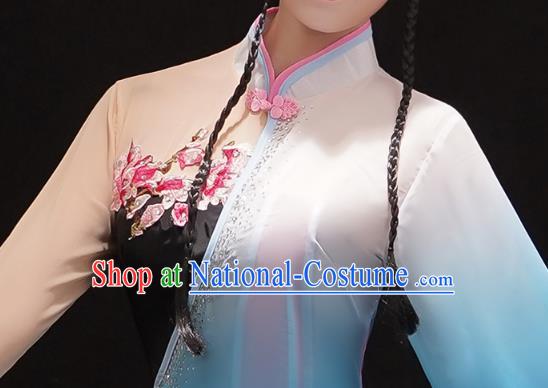 China Women Group Dance Performance Costume Yangko Dance Blue Uniforms Folk Dance Fan Dance Clothing