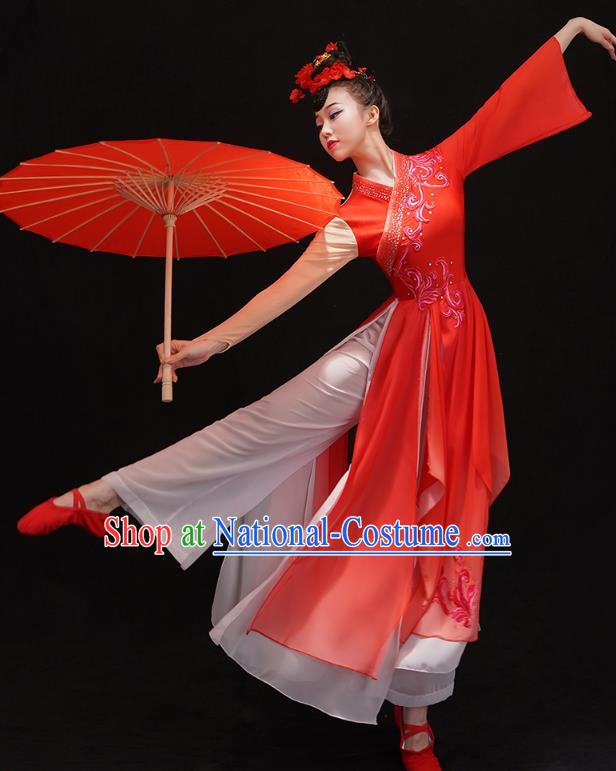 Chinese Traditional Ballet Solo Dance Dress Umbrella Dance Red Outfits Classical Dance Performance Clothing