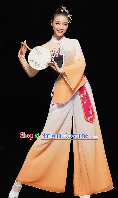 China Yangko Dance Yellow Uniforms Folk Dance Fan Dance Clothing Women Group Dance Yangge Costume