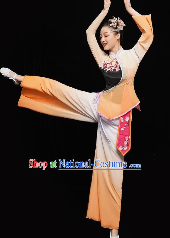 China Yangko Dance Yellow Uniforms Folk Dance Fan Dance Clothing Women Group Dance Yangge Costume