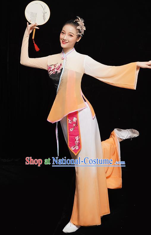 China Yangko Dance Yellow Uniforms Folk Dance Fan Dance Clothing Women Group Dance Yangge Costume