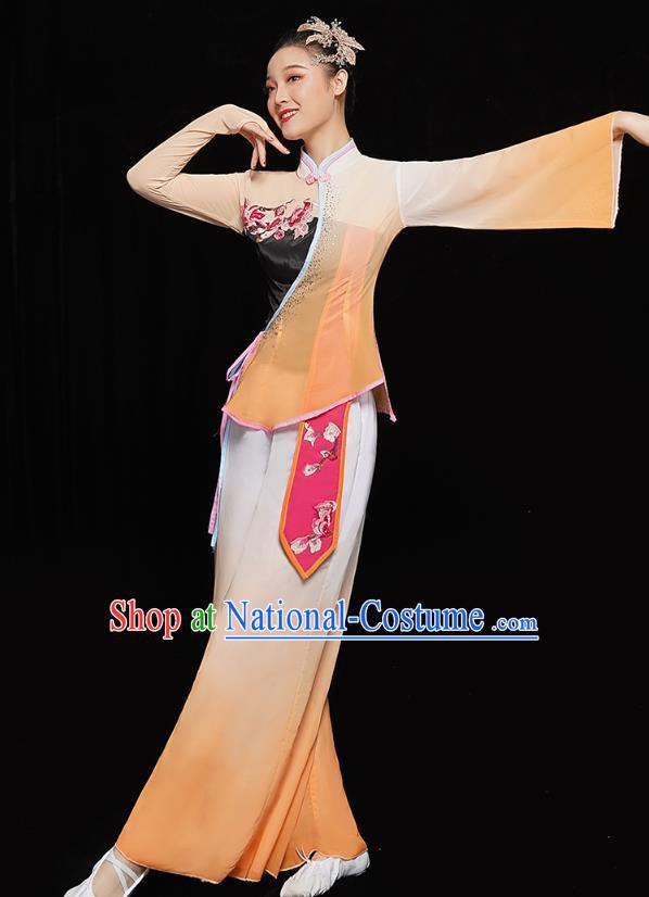 China Yangko Dance Yellow Uniforms Folk Dance Fan Dance Clothing Women Group Dance Yangge Costume