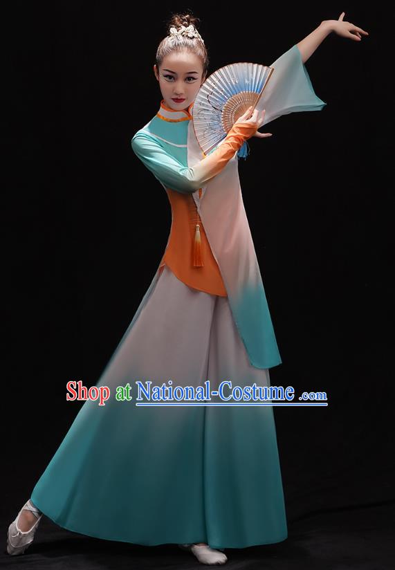 Chinese Female Solo Dance Blue Outfits Classical Dance Clothing Traditional Umbrella Dance Dress