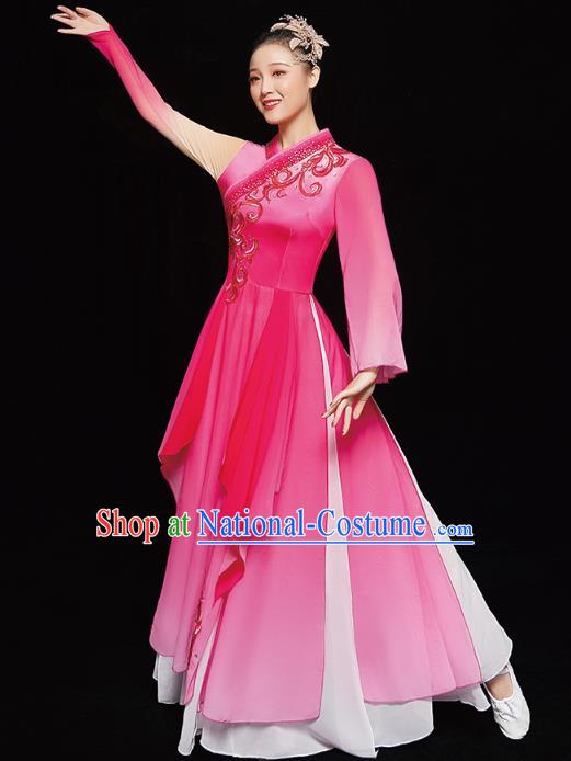 Chinese Umbrella Dance Outfits Traditional Opening Dance Rosy Dress Classical Dance Performance Clothing