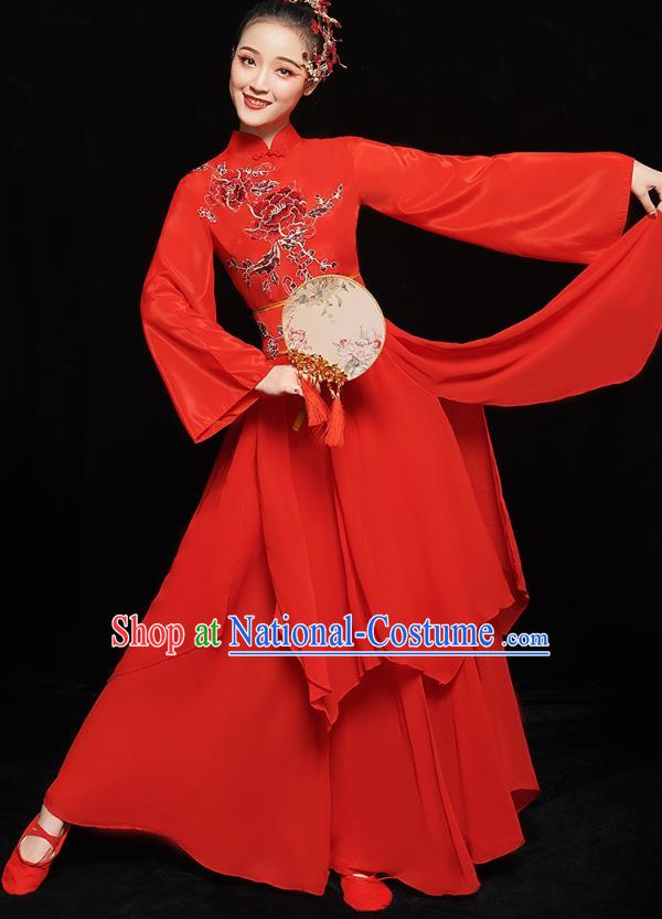 Chinese Traditional Fan Dance Costumes Classical Dance Performance Clothing Jiangnan Umbrella Dance Red Dress