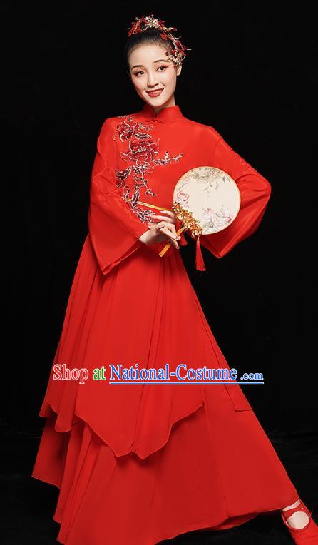 Chinese Traditional Fan Dance Costumes Classical Dance Performance Clothing Jiangnan Umbrella Dance Red Dress