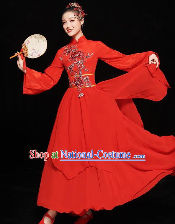 Chinese Traditional Fan Dance Costumes Classical Dance Performance Clothing Jiangnan Umbrella Dance Red Dress