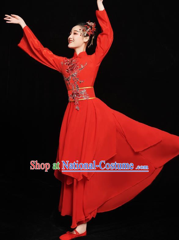 Chinese Traditional Fan Dance Costumes Classical Dance Performance Clothing Jiangnan Umbrella Dance Red Dress