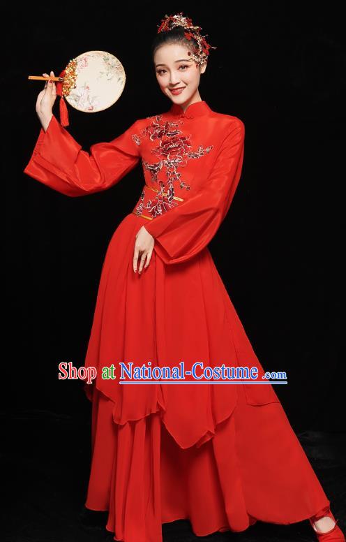 Chinese Traditional Fan Dance Costumes Classical Dance Performance Clothing Jiangnan Umbrella Dance Red Dress