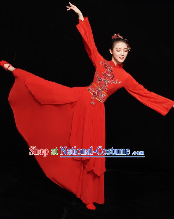 Chinese Traditional Fan Dance Costumes Classical Dance Performance Clothing Jiangnan Umbrella Dance Red Dress