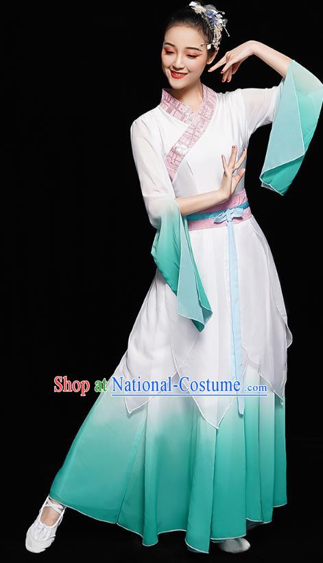 Chinese Classical Dance Clothing Jiangnan Umbrella Dance Green Dress Traditional Fan Dance Costumes