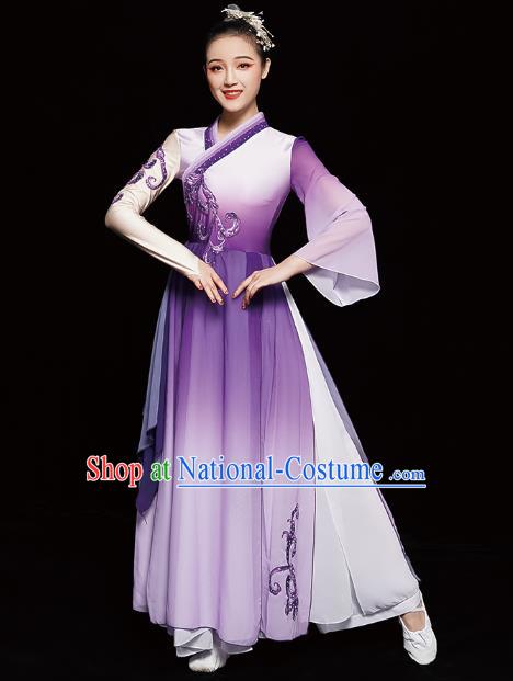 Chinese Classical Dance Clothing Jasmine Dance Purple Dress Traditional Umbrella Dance Costumes