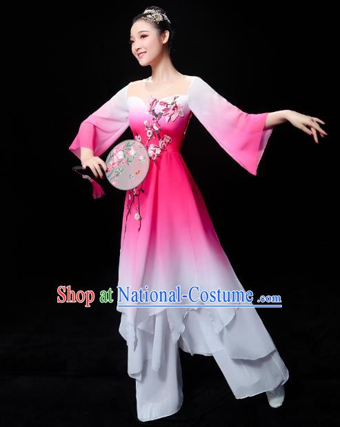 Chinese Traditional Umbrella Dance Rosy Outfits Classical Dance Clothing Jasmine Dance Dress