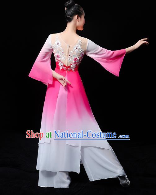 Chinese Traditional Umbrella Dance Rosy Outfits Classical Dance Clothing Jasmine Dance Dress