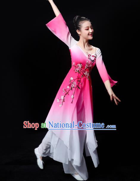 Chinese Traditional Umbrella Dance Rosy Outfits Classical Dance Clothing Jasmine Dance Dress