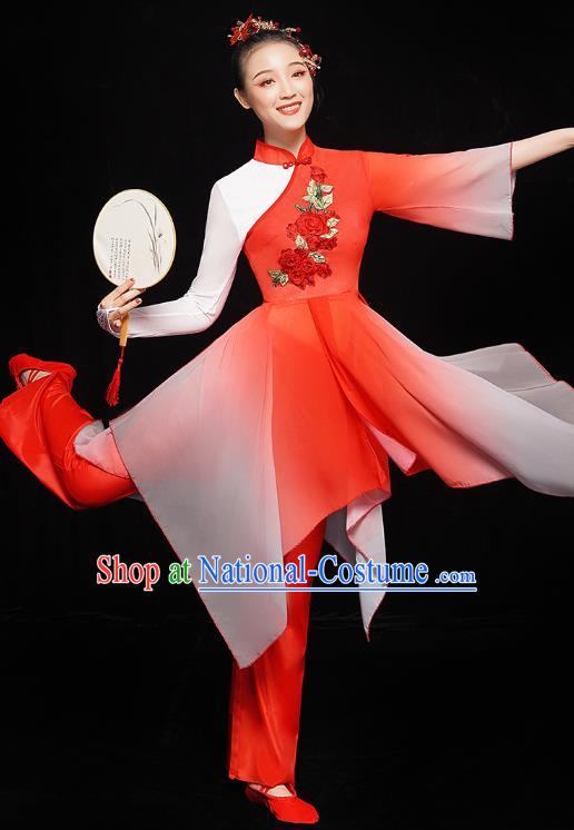 China Woman Yangge Dance Costume Yangko Dance Stage Performance Red Uniforms Folk Dance Clothing