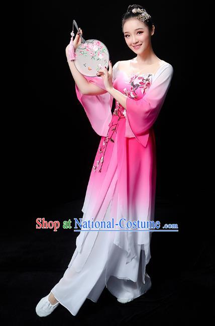 Chinese Traditional Umbrella Dance Rosy Outfits Classical Dance Clothing Jasmine Dance Dress