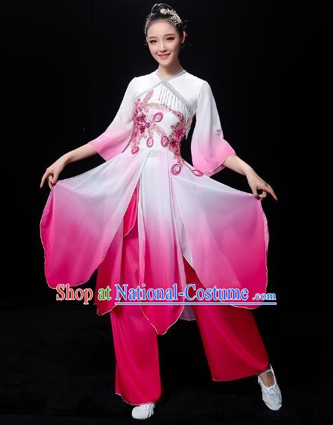 Chinese Jasmine Dance Dress Traditional Umbrella Dance Rosy Outfits Classical Dance Clothing