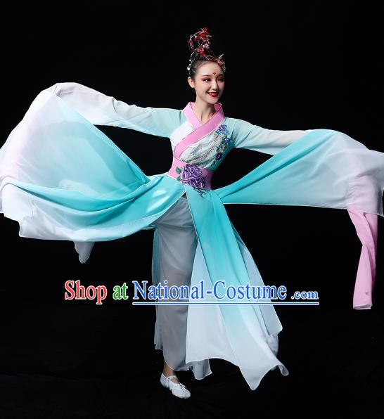 Chinese Water Sleeve Dance Blue Dress Traditional Court Dance Outfits Classical Dance Cai Wei Clothing