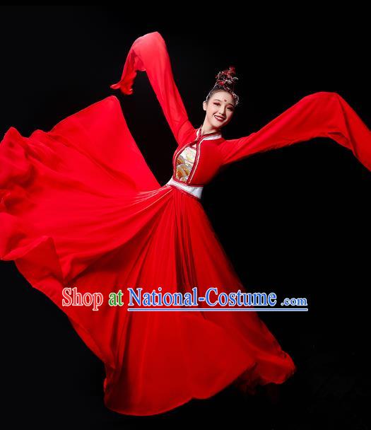 Chinese Classical Dance Cai Wei Clothing Water Sleeve Dance Red Dress Traditional Court Dance Outfits