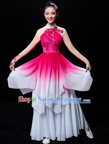 Chinese Traditional Lotus Dance Rosy Outfits Classical Dance Clothing Umbrella Dance Performance Dress