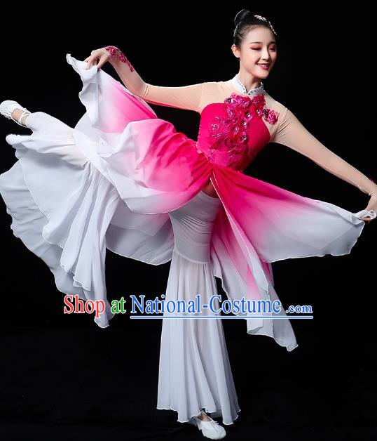 Chinese Traditional Lotus Dance Rosy Outfits Classical Dance Clothing Umbrella Dance Performance Dress