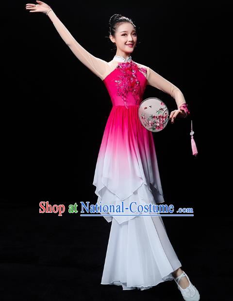 Chinese Traditional Lotus Dance Rosy Outfits Classical Dance Clothing Umbrella Dance Performance Dress