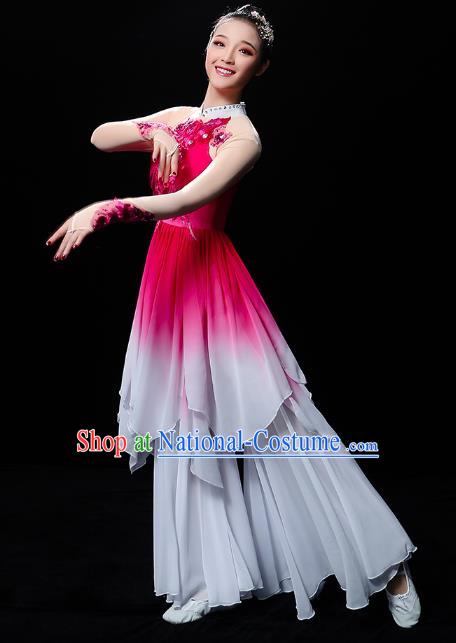 Chinese Traditional Lotus Dance Rosy Outfits Classical Dance Clothing Umbrella Dance Performance Dress