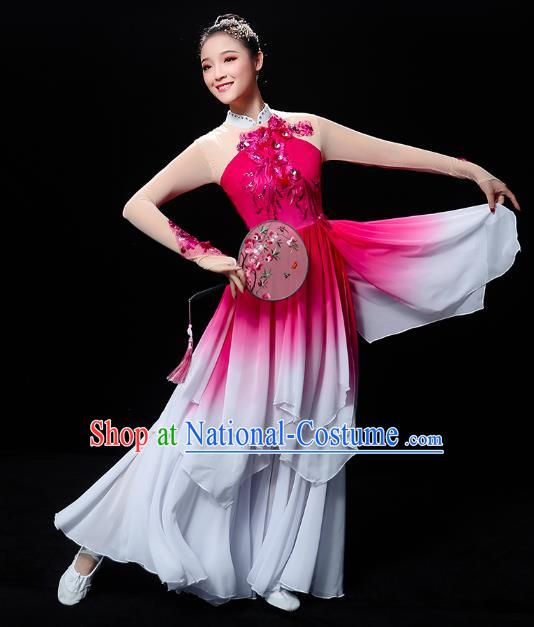 Chinese Traditional Lotus Dance Rosy Outfits Classical Dance Clothing Umbrella Dance Performance Dress