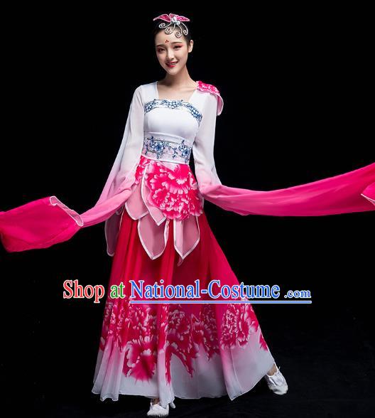 Chinese Traditional Umbrella Dance Outfits Classical Dance Clothing Wide Sleeve Dance Performance Rosy Dress